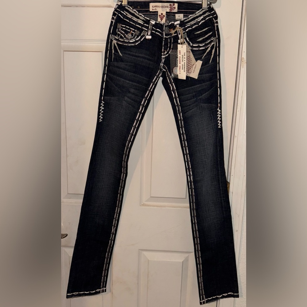 Women's Black/Blue Jeans with White Stitching